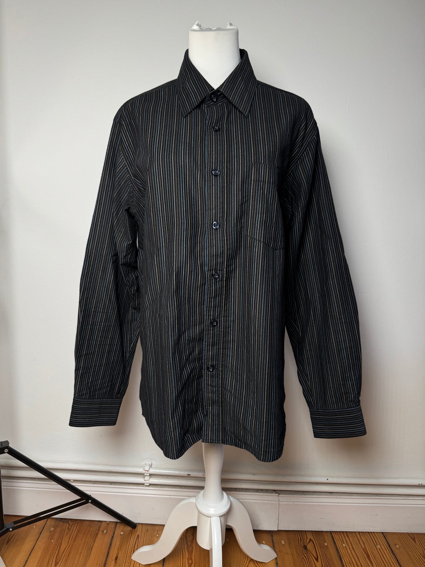 Vintage Kansai Yamamoto Striped Mens Shirt Black M