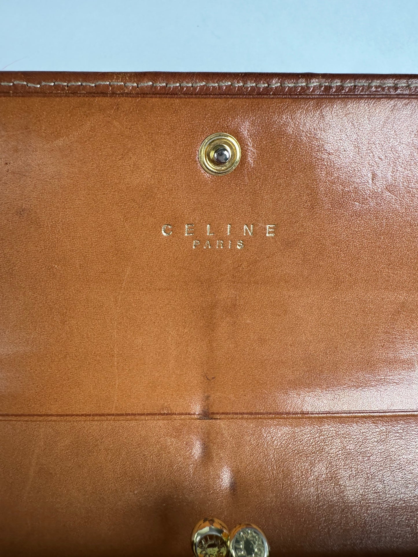 Vintage Celine Paris Triomphe Monogram Leather Long Wallet Brown