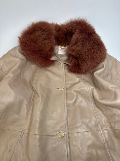 Vintage Loewe Madrid Leather Fur Coat 38/M Beige Brown