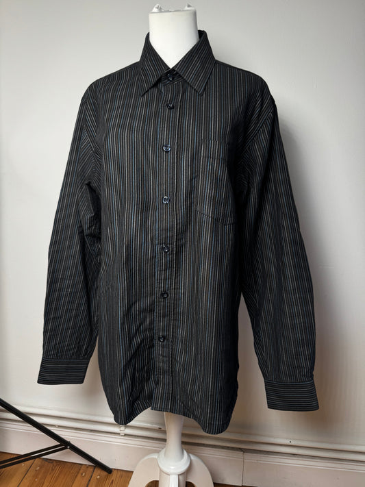 Vintage Kansai Yamamoto Striped Mens Shirt Black M