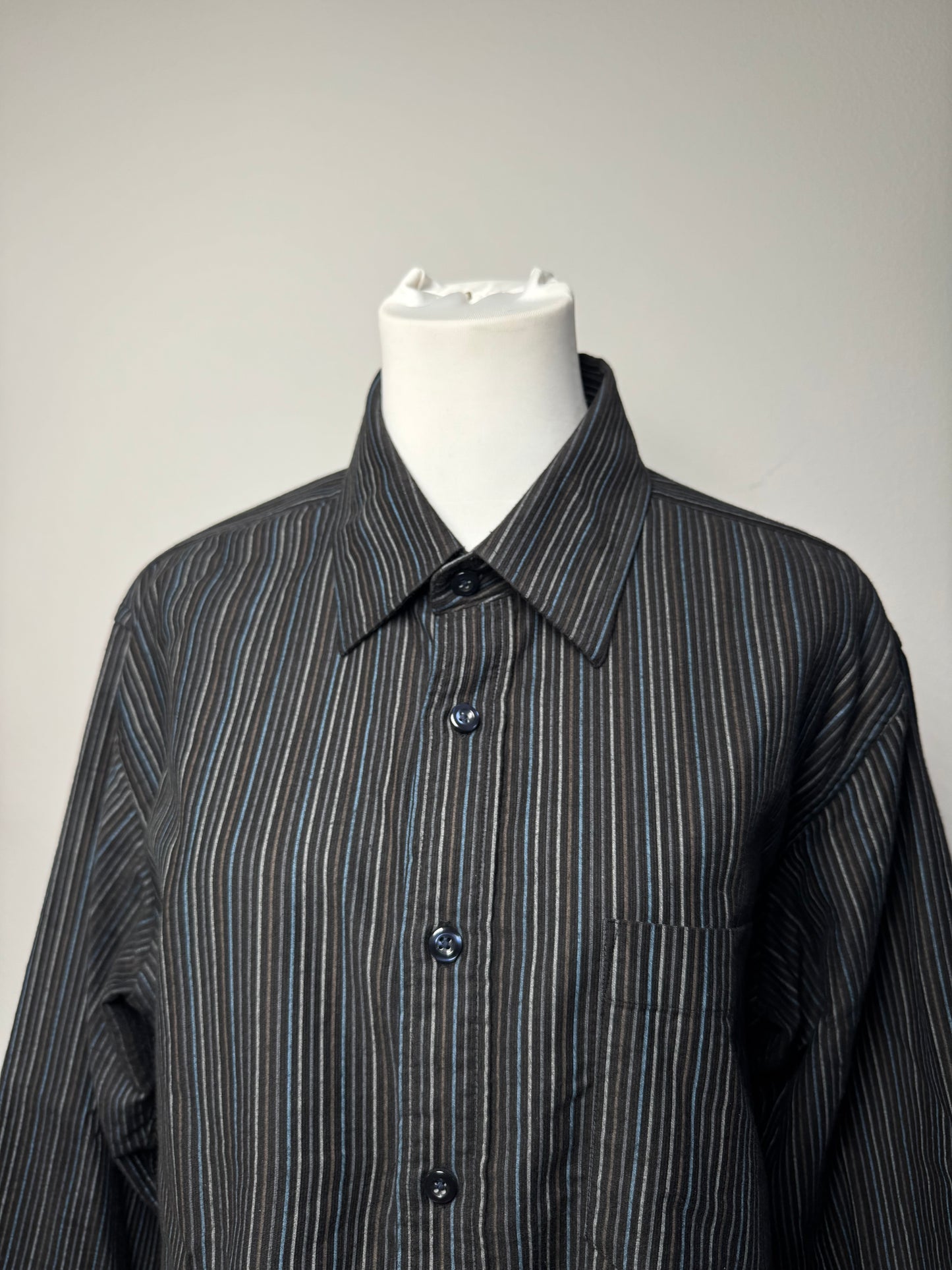 Vintage Kansai Yamamoto Striped Mens Shirt Black M