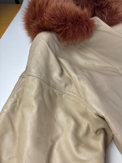 Vintage Loewe Madrid Leather Fur Coat 38/M Beige Brown