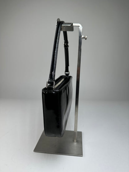 Vintage Courreges Patent Leather Clutch Bag Black Silver