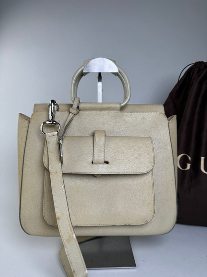 Vintage Gucci Leather Shoulder Bag Cream Silver