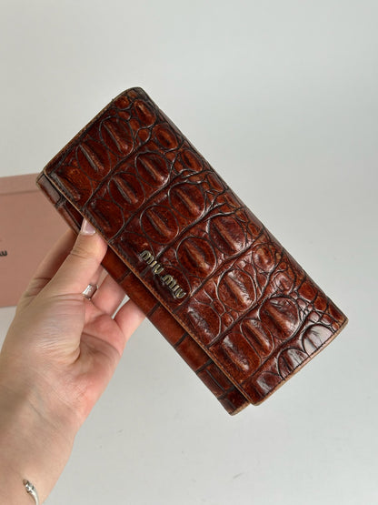 Vintage miu miu crocodile leather wallet brown