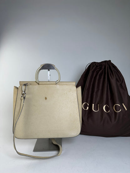 Vintage Gucci Leather Shoulder Bag Cream Silver