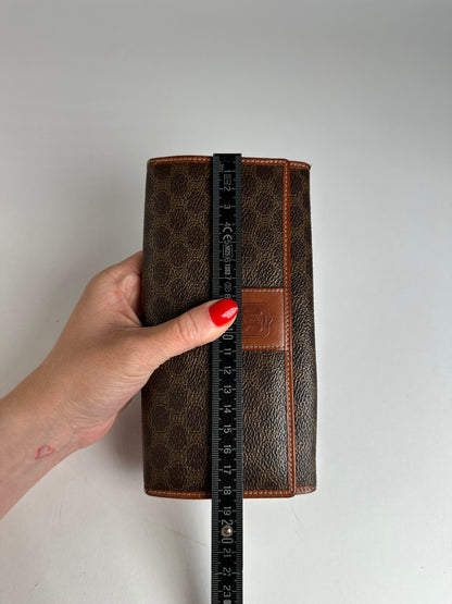 Vintage Celine Paris Triomphe Monogram Leather Long Wallet Brown