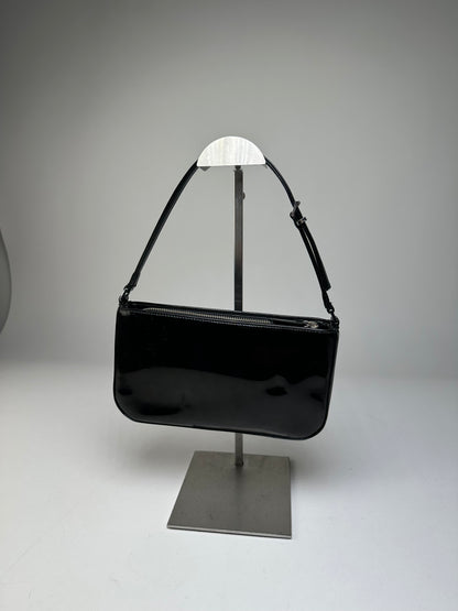 Vintage Courreges Patent Leather Clutch Bag Black Silver