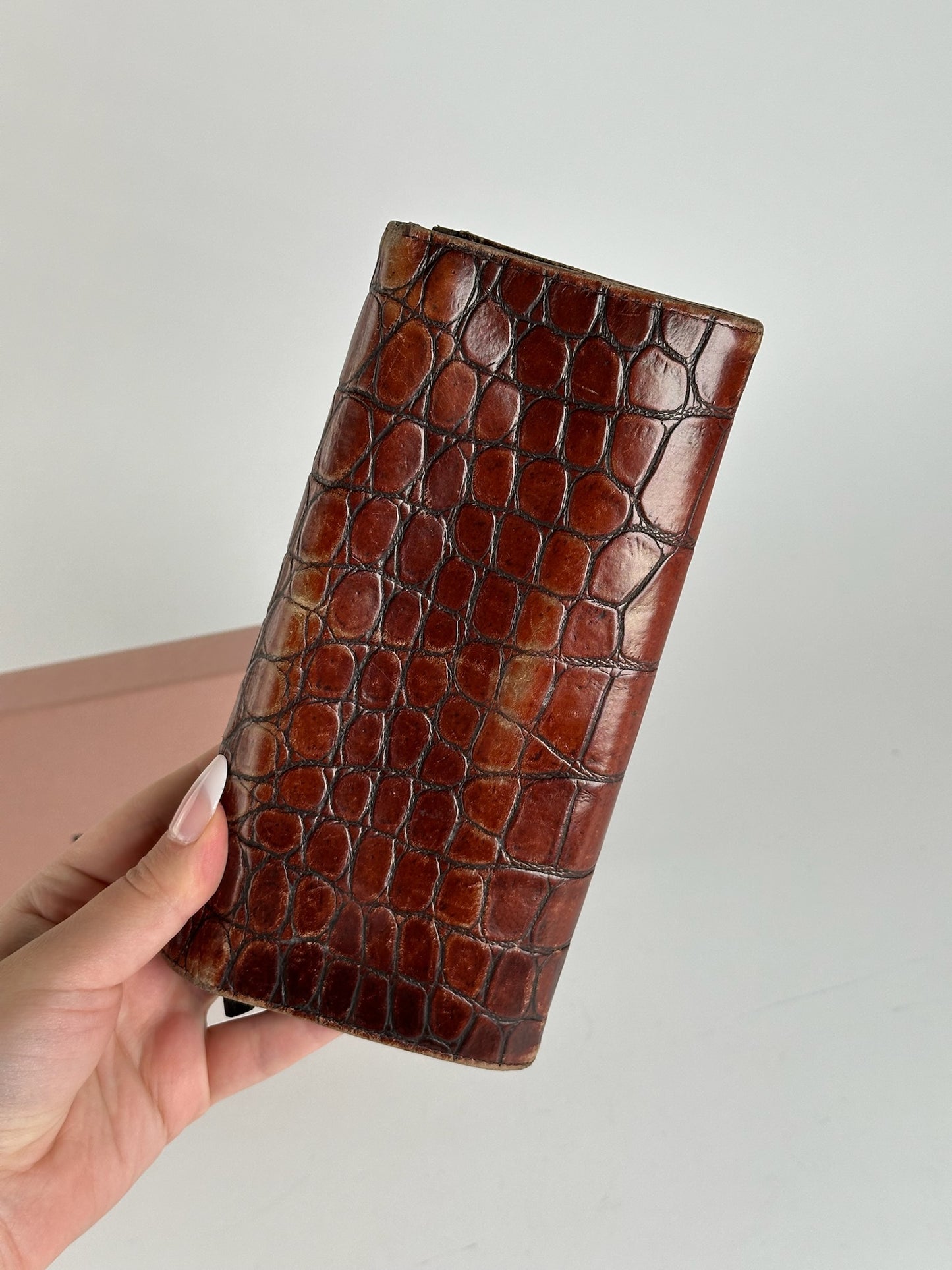 Vintage miu miu crocodile leather wallet brown