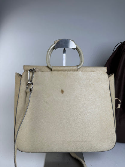 Vintage Gucci Leather Shoulder Bag Cream Silver