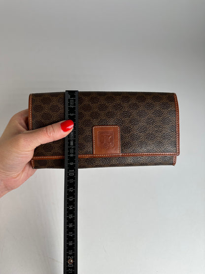Vintage Celine Paris Triomphe Monogram Leather Long Wallet Brown