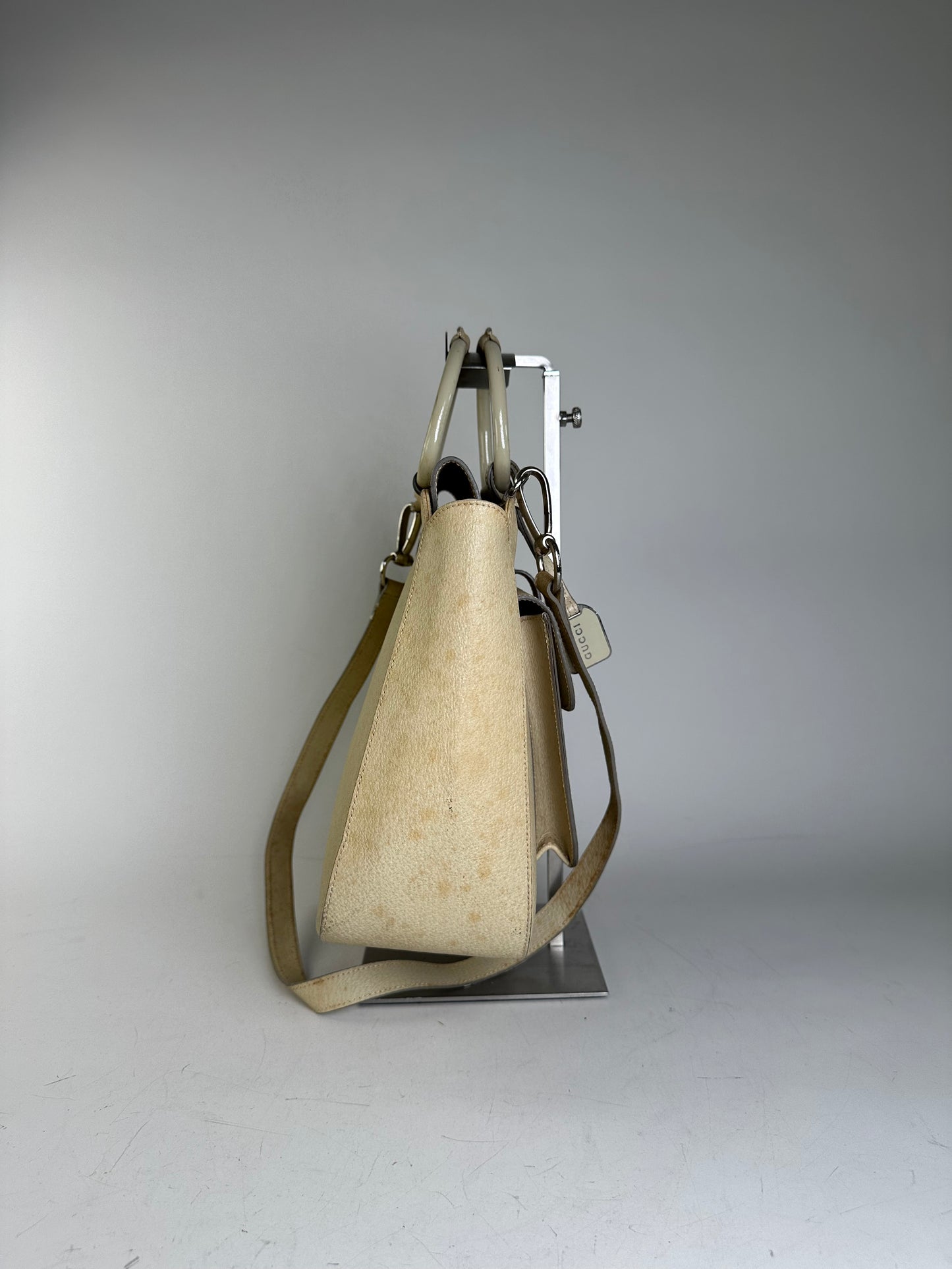 Vintage Gucci Leather Shoulder Bag Cream Silver