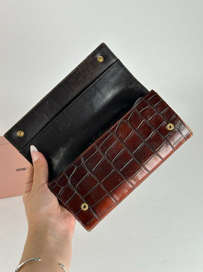 Vintage miu miu crocodile leather wallet brown