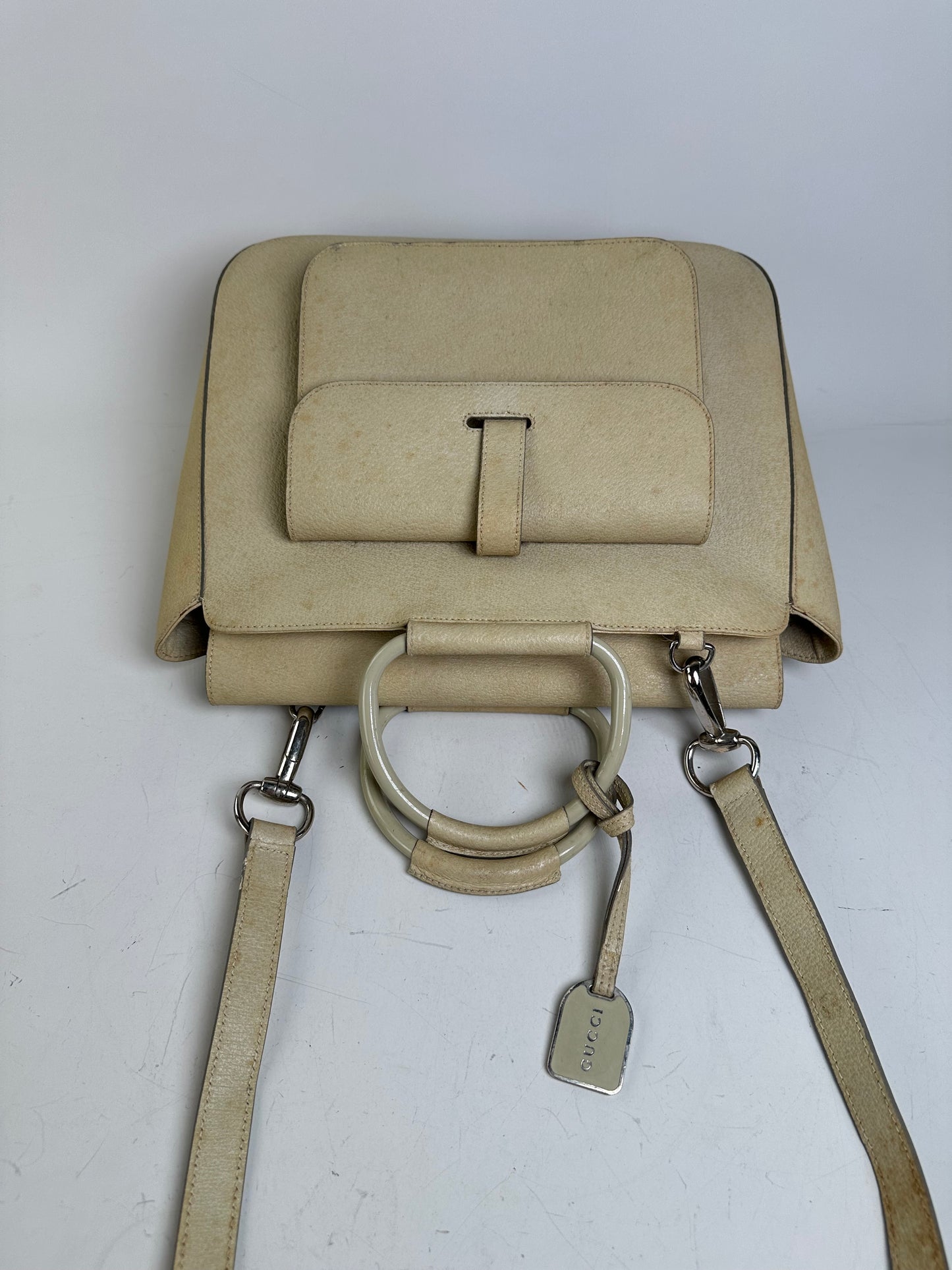 Vintage Gucci Leather Shoulder Bag Cream Silver