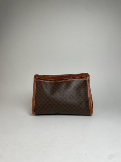 Vintage Celine Paris Triomphe Monogram Leather Clutch Brown