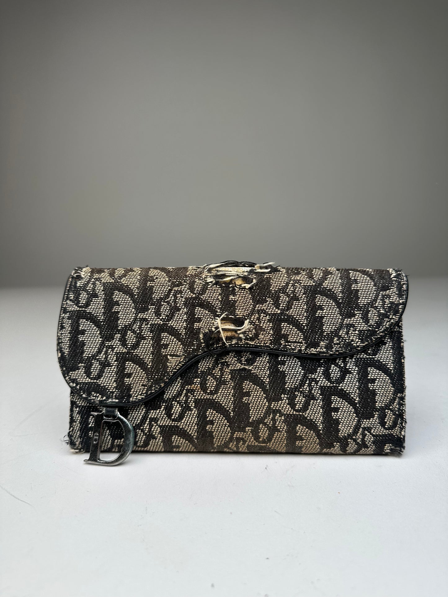 Vintage Dior Oblique Canvas Wallet Black Beige