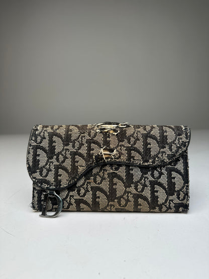 Vintage Dior Oblique Canvas Wallet Black Beige
