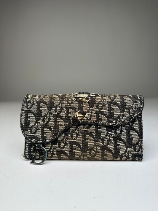 Vintage Dior Oblique Canvas Wallet Black Beige