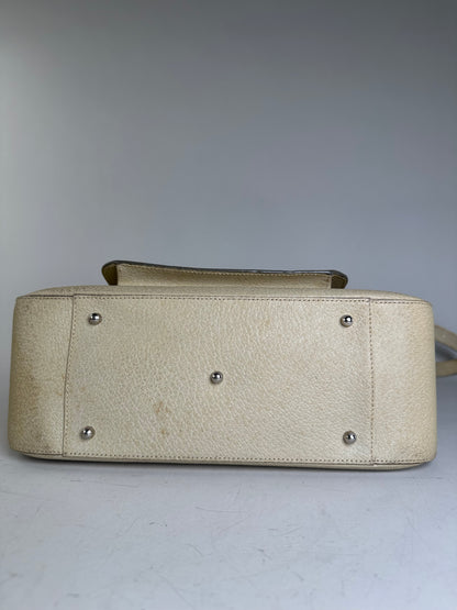 Vintage Gucci Leather Shoulder Bag Cream Silver