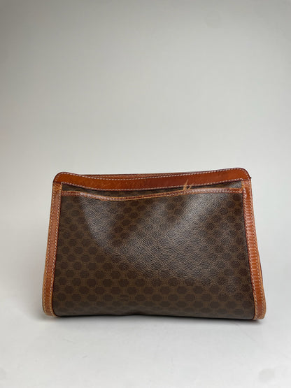 Vintage Celine Paris Triomphe Monogram Leather Clutch Brown