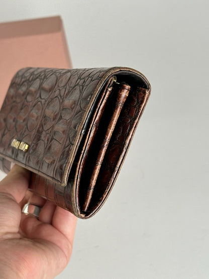 Vintage miu miu crocodile leather wallet brown