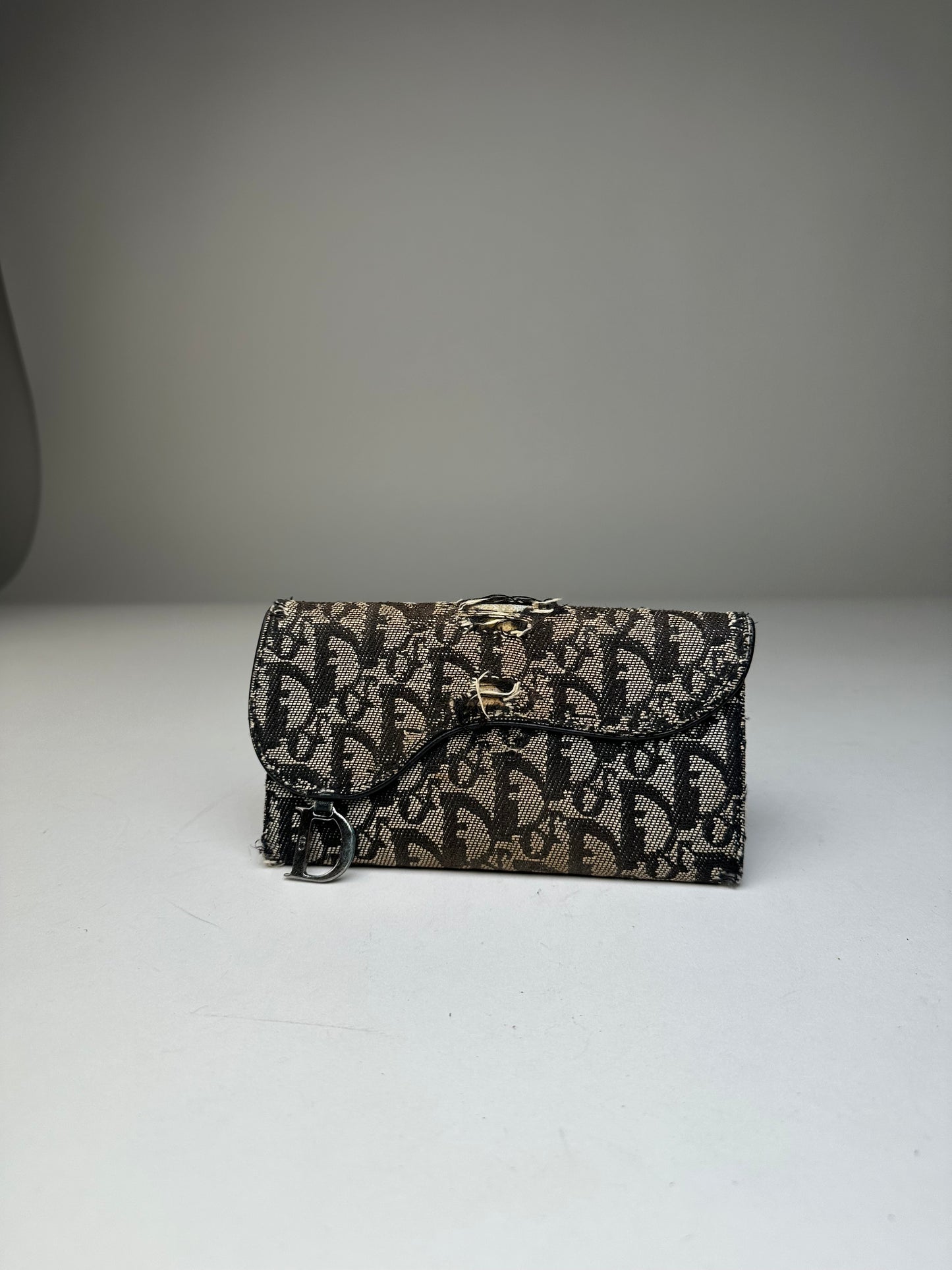 Vintage Dior Oblique Canvas Wallet Black Beige