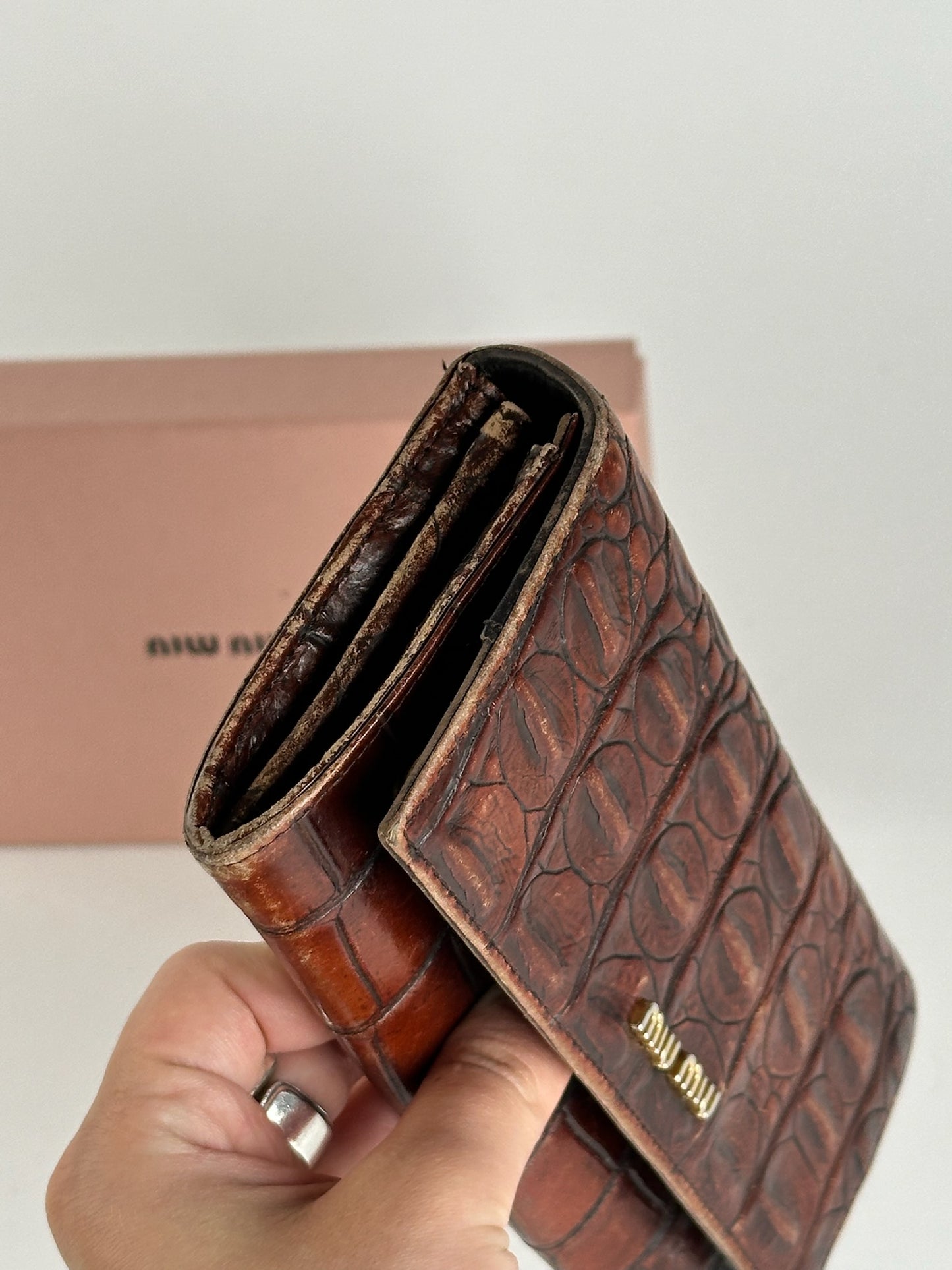 Vintage miu miu crocodile leather wallet brown