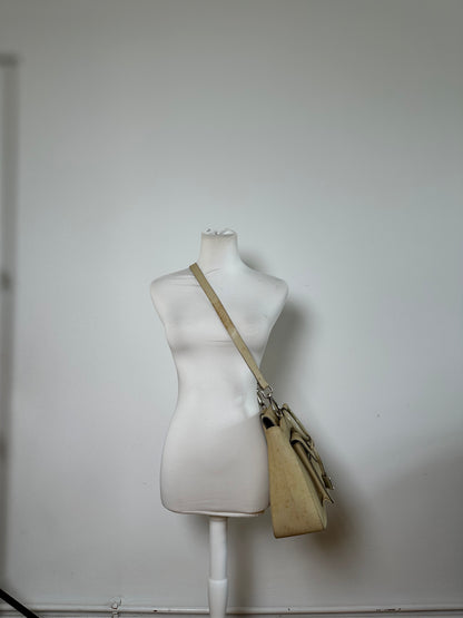 Vintage Gucci Leather Shoulder Bag Cream Silver