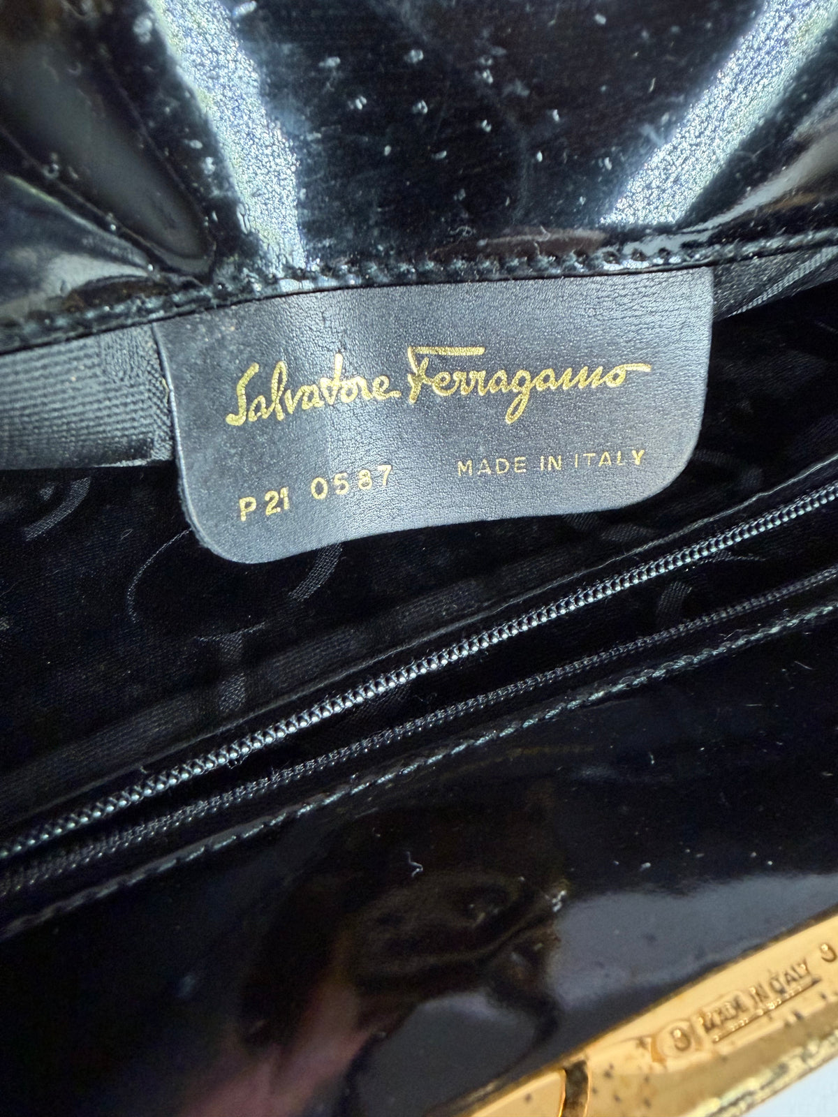 Vintage Salvatore Ferragamo Patent Flap Crossbody Bag Late 1990s Black
