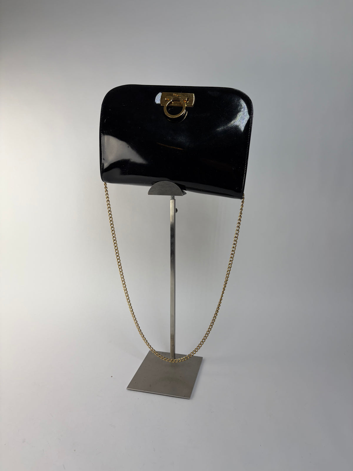 Vintage Salvatore Ferragamo Patent Flap Crossbody Bag Late 1990s Black