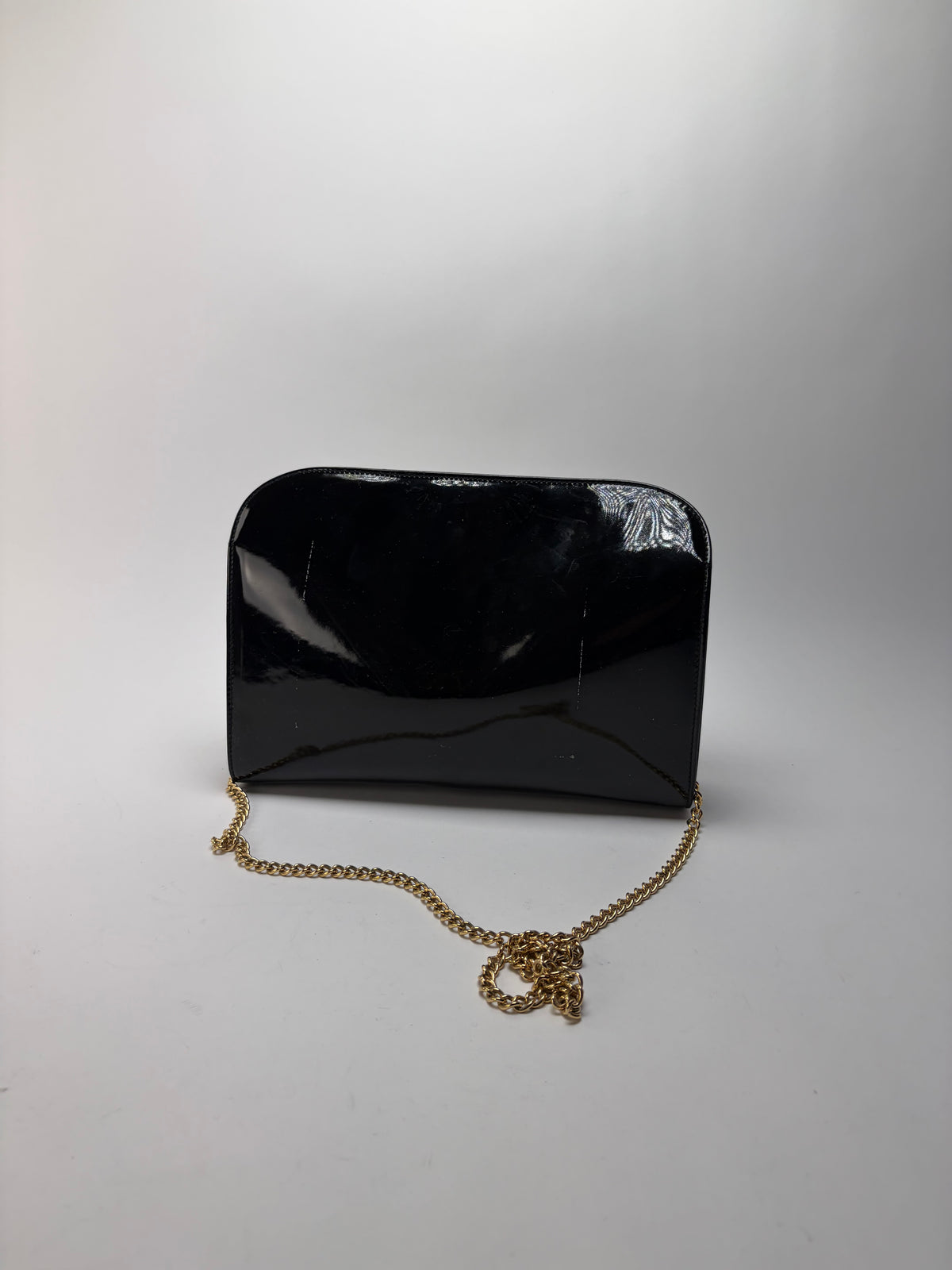 Vintage Salvatore Ferragamo Patent Flap Crossbody Bag Late 1990s Black
