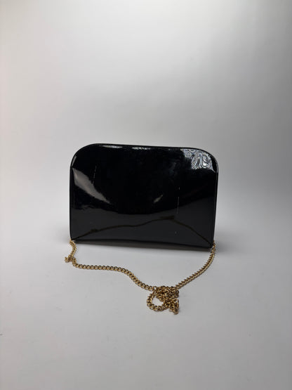 Vintage Salvatore Ferragamo Patent Flap Crossbody Bag Late 1990s Black