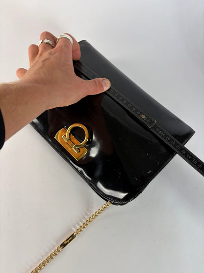 Vintage Salvatore Ferragamo Patent Flap Crossbody Bag Late 1990s Black