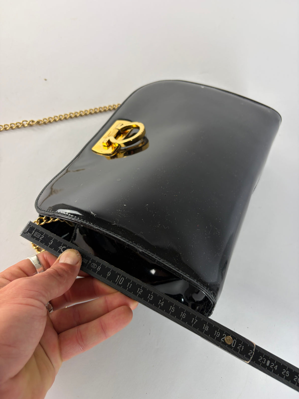 Vintage Salvatore Ferragamo Patent Flap Crossbody Bag Late 1990s Black