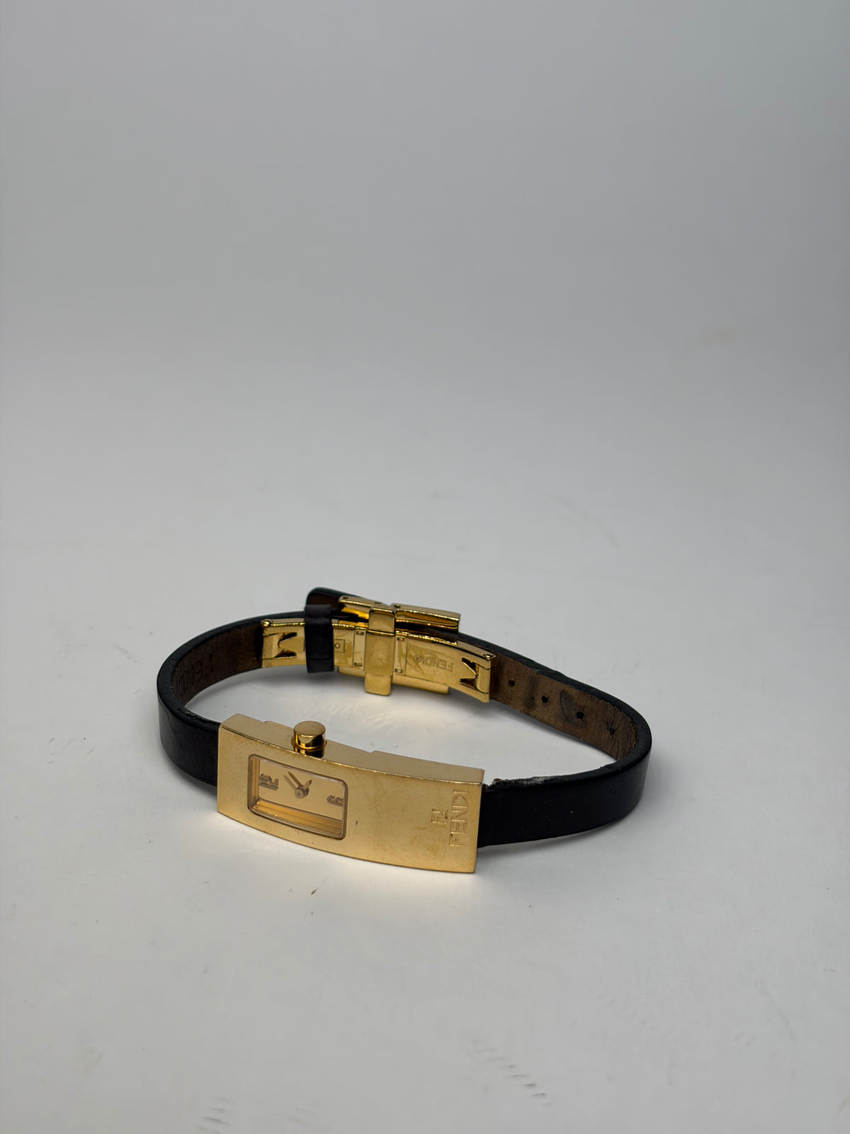 Vintage Fendi Rectangular Bracelet Watch Gold Black Late 1990s