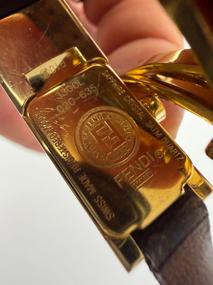 Vintage Fendi Rectangular Bracelet Watch Gold Black Late 1990s
