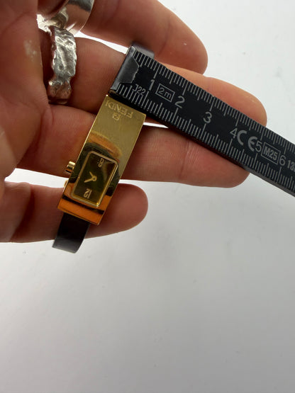 Vintage Fendi Rectangular Bracelet Watch Gold Black Late 1990s