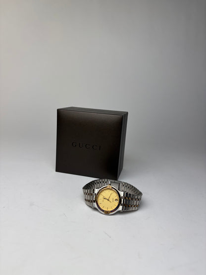 Vintage Gucci Quartz Bracelet Watch Late 1980s Yellow Silver