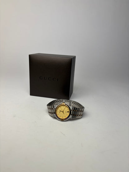 Vintage Gucci Quartz Bracelet Watch Late 1980s Yellow Silver