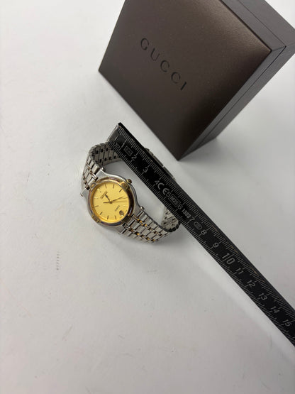 Vintage Gucci Quartz Bracelet Watch Late 1980s Yellow Silver