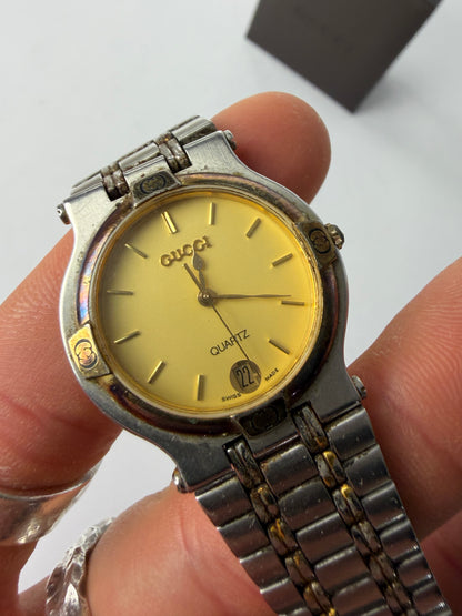 Vintage Gucci Quartz Bracelet Watch Late 1980s Yellow Silver
