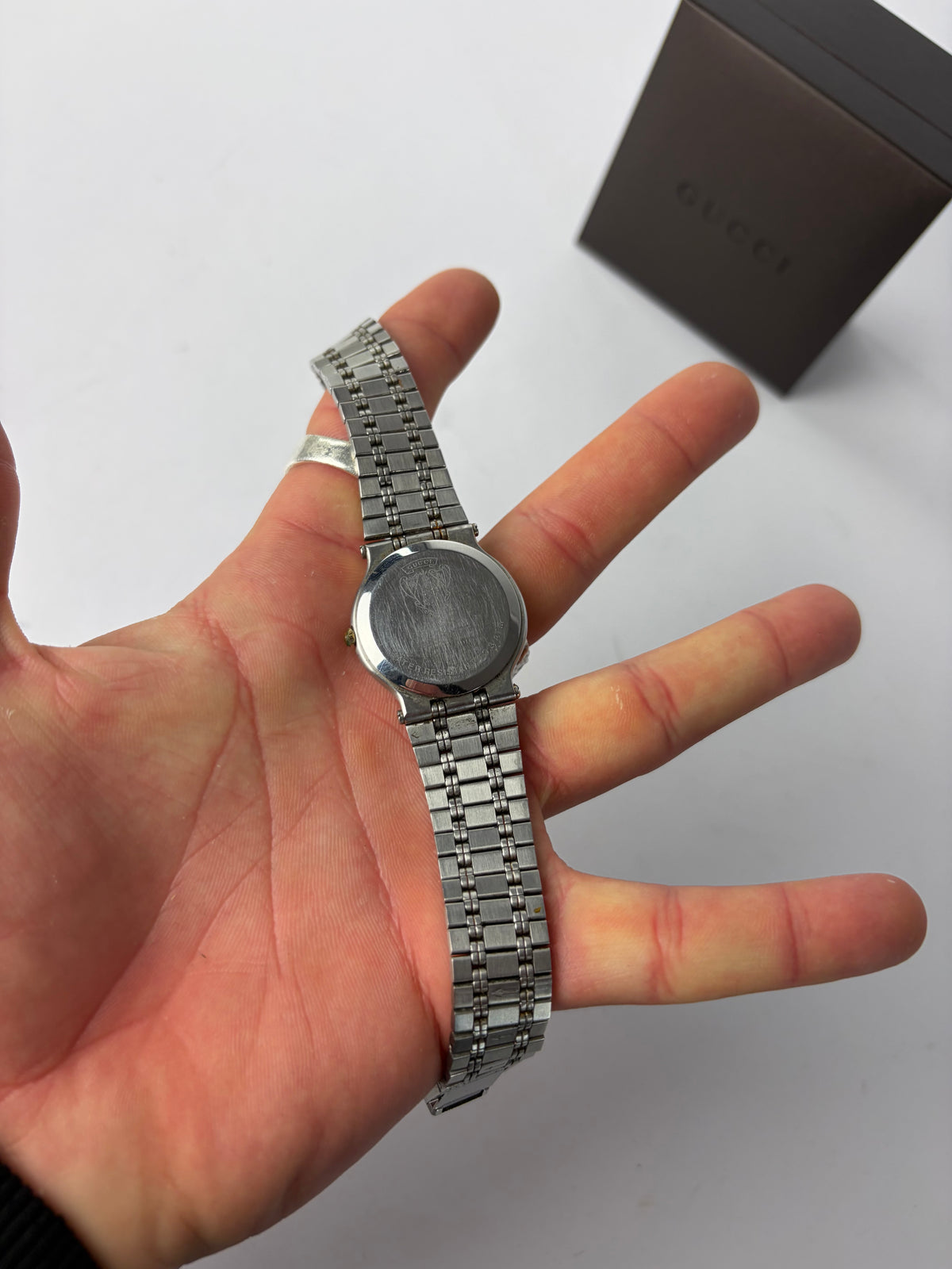 Vintage Gucci Quartz Bracelet Watch Late 1980s Yellow Silver