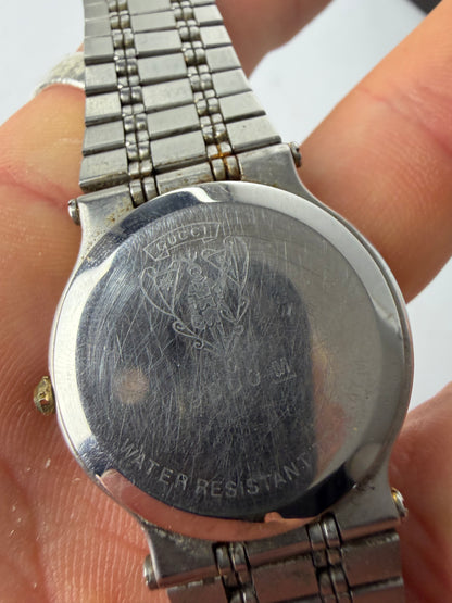 Vintage Gucci Quartz Bracelet Watch Late 1980s Yellow Silver