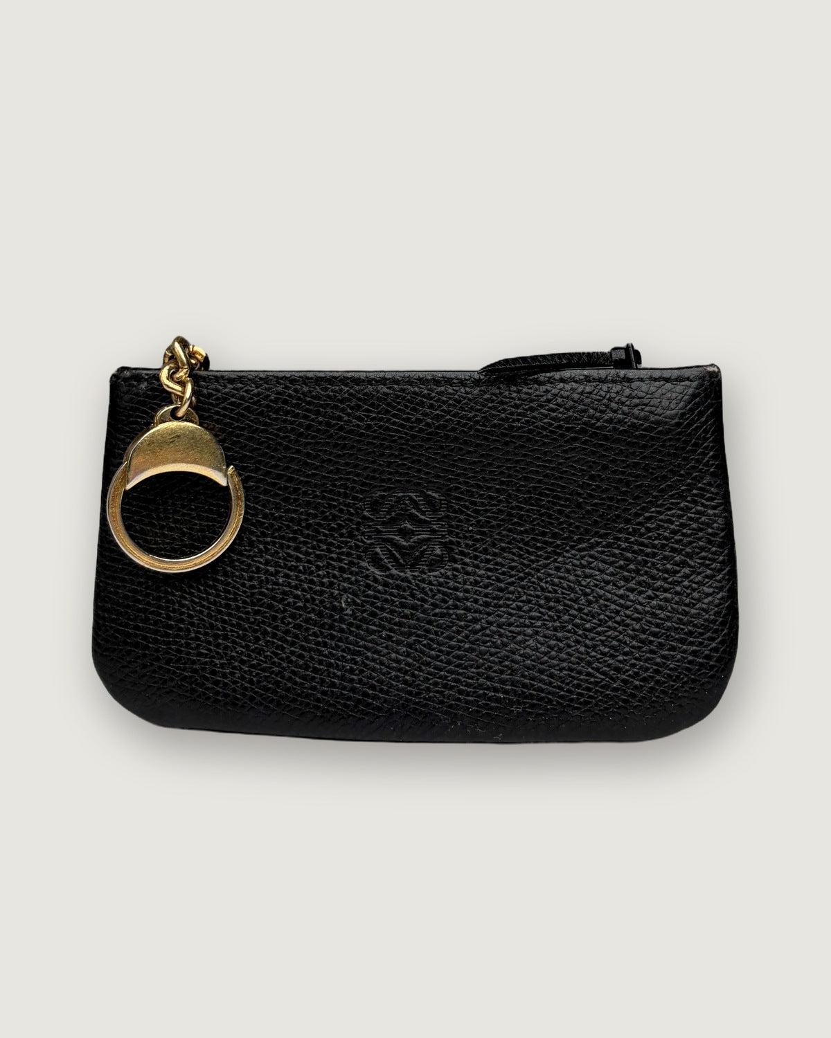 Vintage Loewe Pebbled Leather Zip Pouch Black Gold