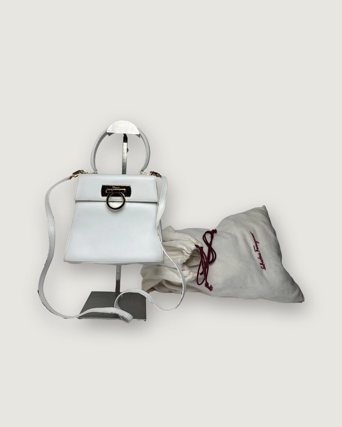 Vintage Salvatore Ferragamo Structured Top-Handle Bag Late 1990s White
