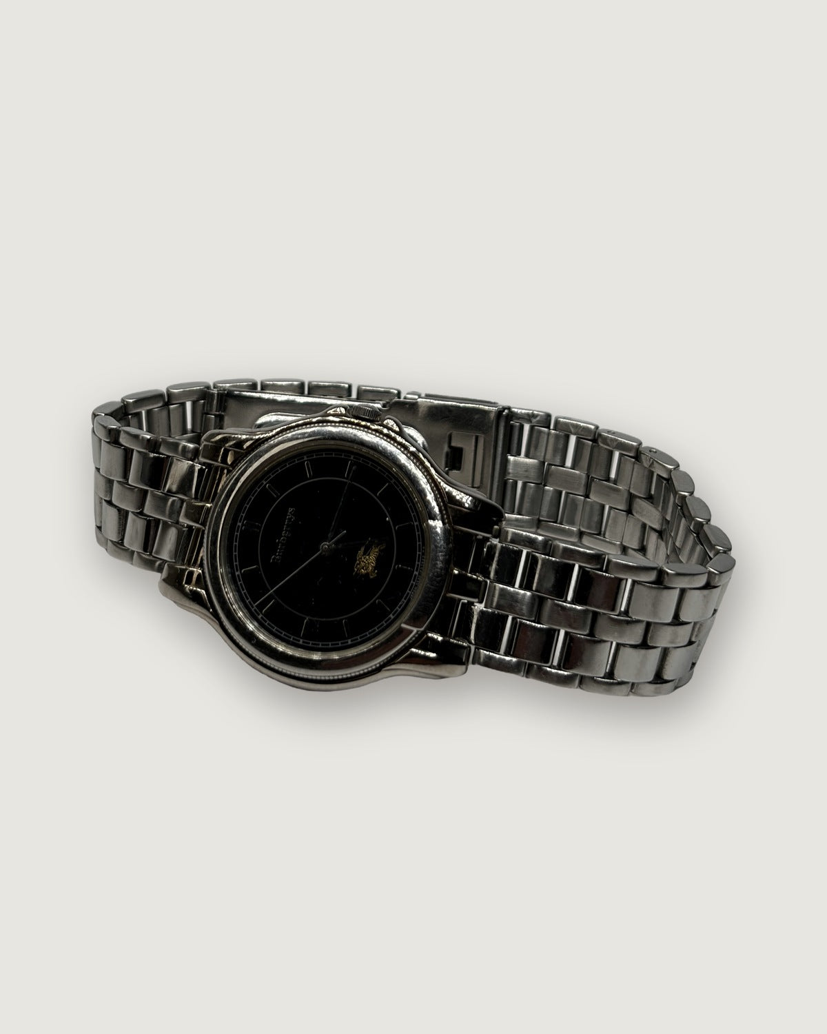 Vintage Burberrys Stainless Steel Bracelet Watch Black Gold c. Mid-1990s