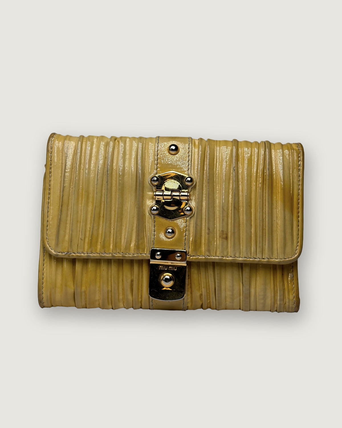 Vintage Mit Miu Miu Matelassé Patent Bifold Wallet Late 2000s Yellow