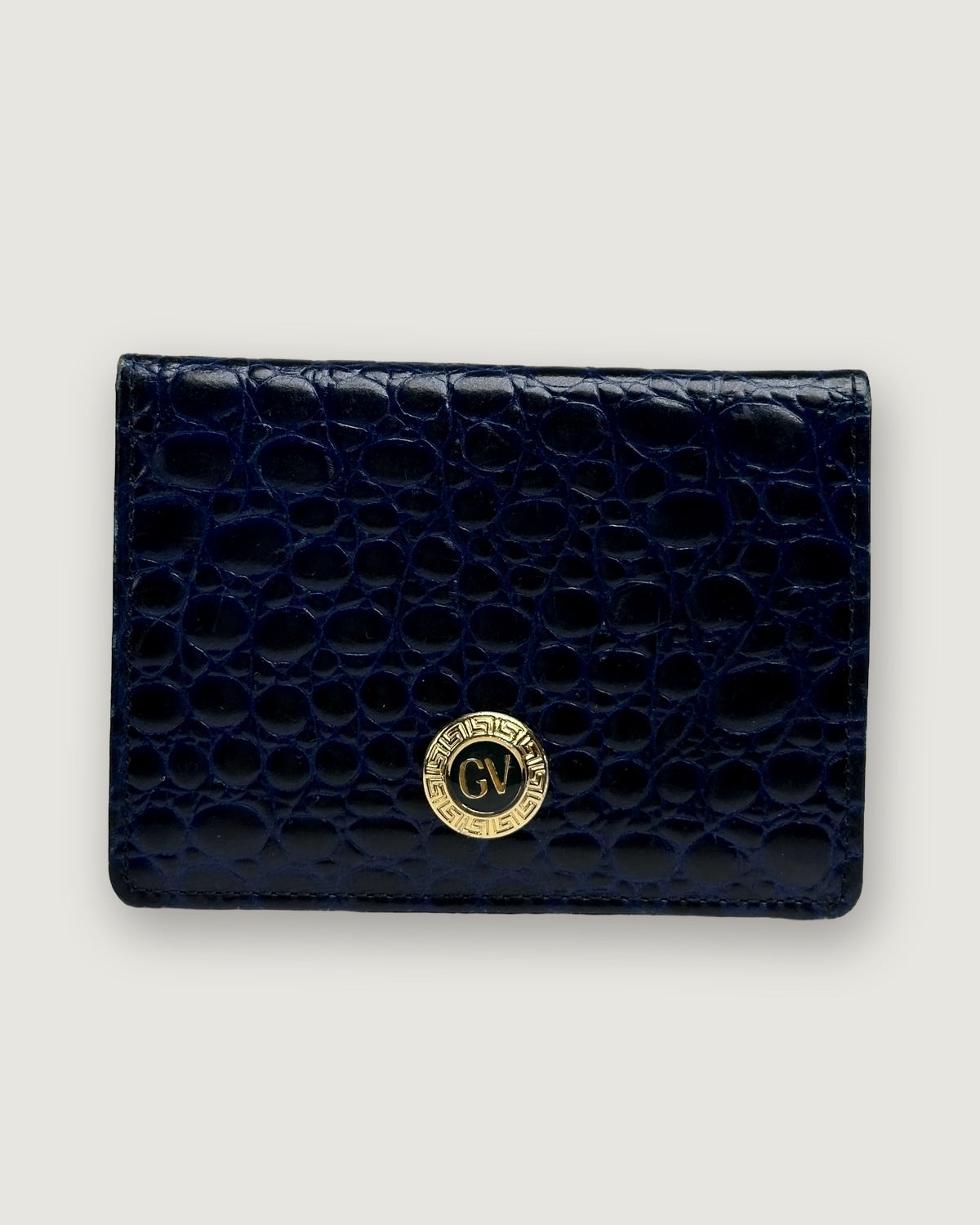 Vintage Versace Crocodile-Effect Bifold Wallet c. Early 1990s Navy