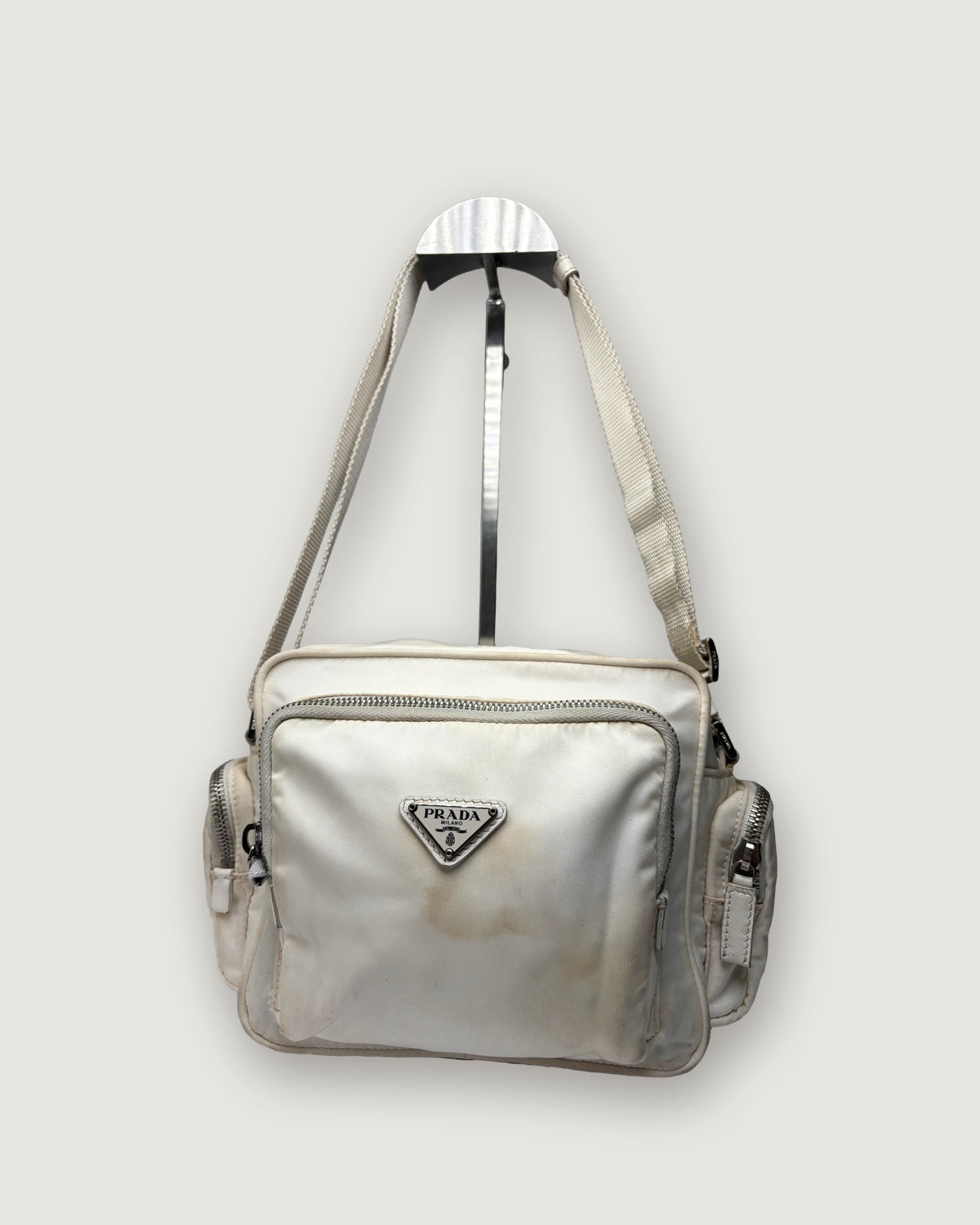 Vintage Prada Nylon Crossbody Bag Late 1990s Cream