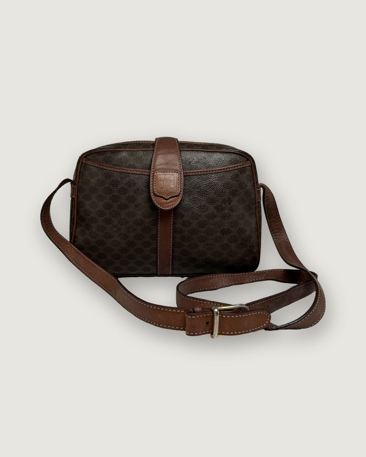 Vintage Celine Macadam Canvas Structured Crossbody Late 1980s Brown